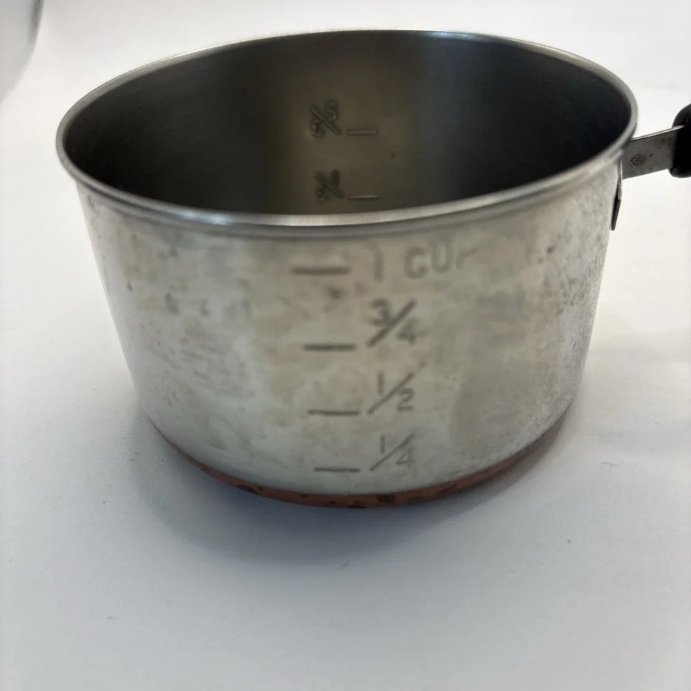 Set Of 2 Vtg 1 Cup Mini Melting Pots Stainless Copper Clad Bottoms Measuring Cup